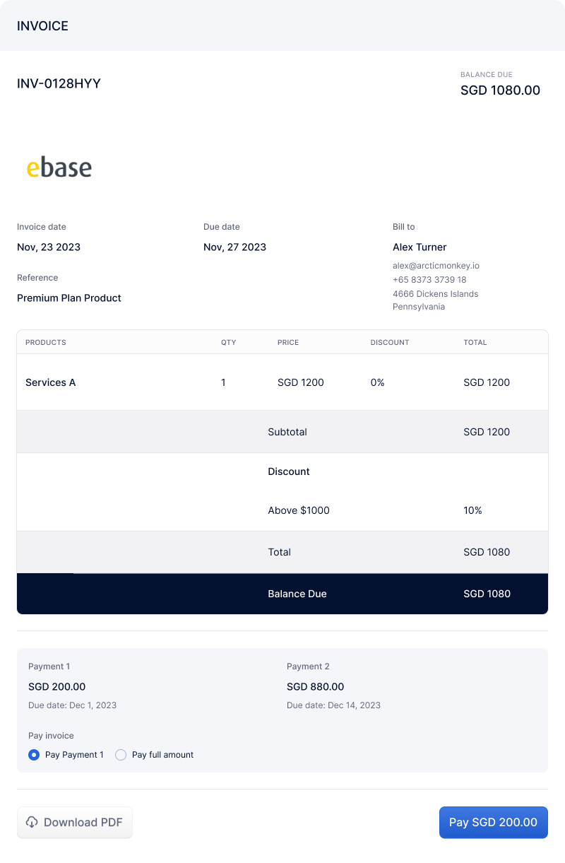 Customer Email Invoice Example