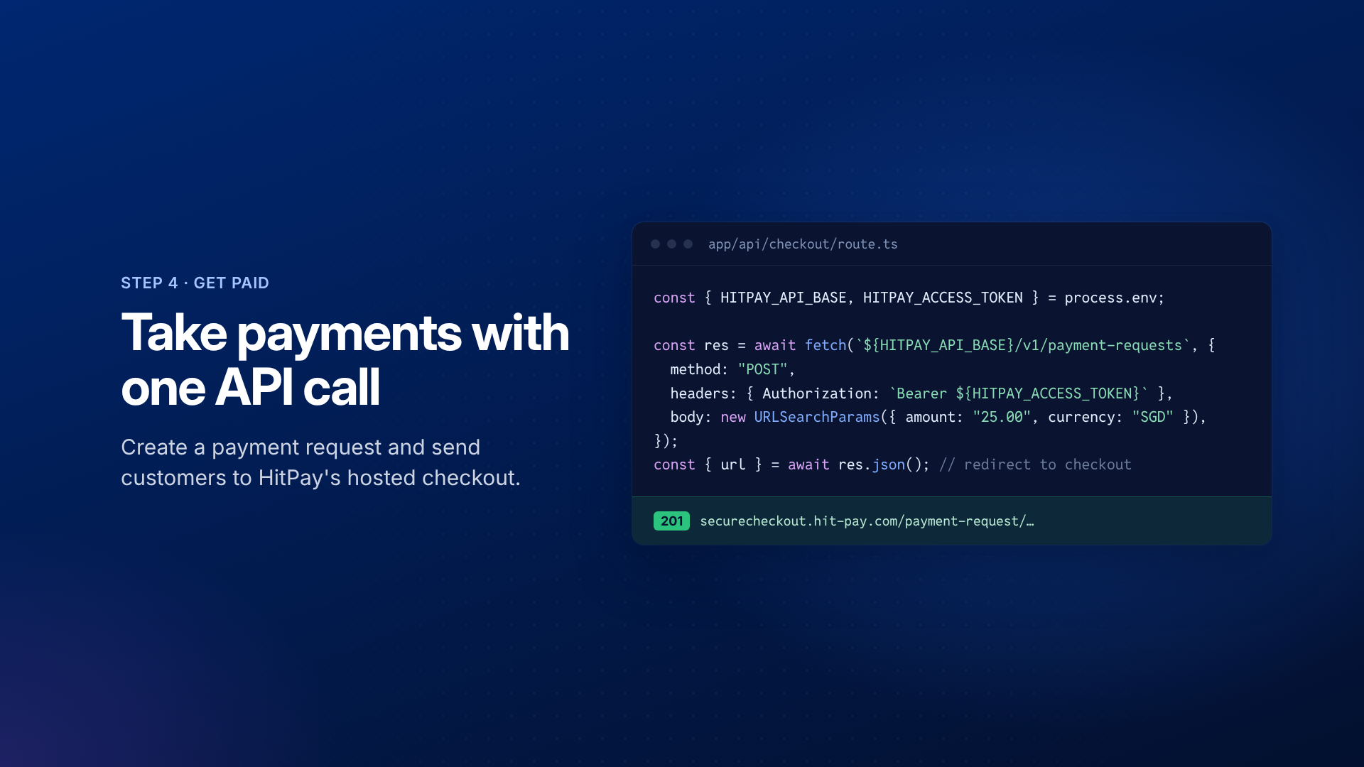 Code that creates a HitPay payment request using HITPAY_API_BASE and HITPAY_ACCESS_TOKEN
