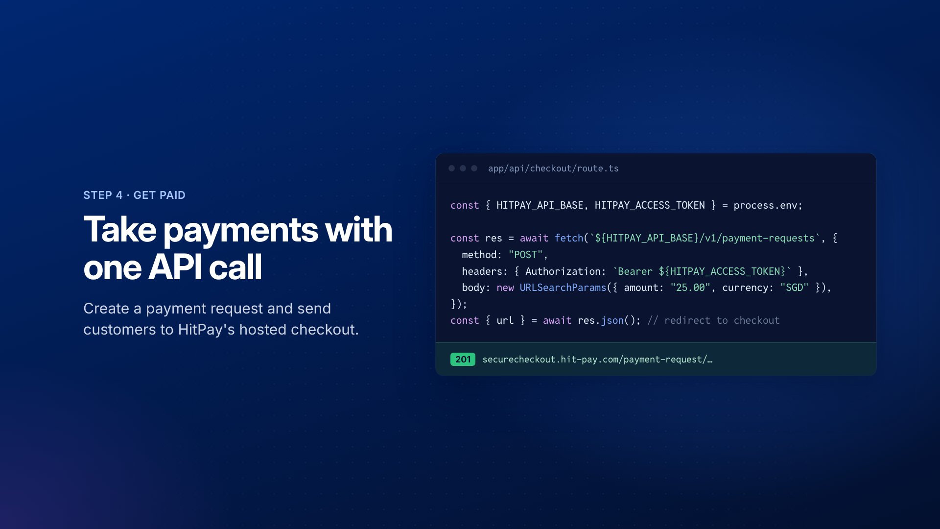 Code that creates a HitPay payment request using HITPAY_API_BASE and HITPAY_ACCESS_TOKEN