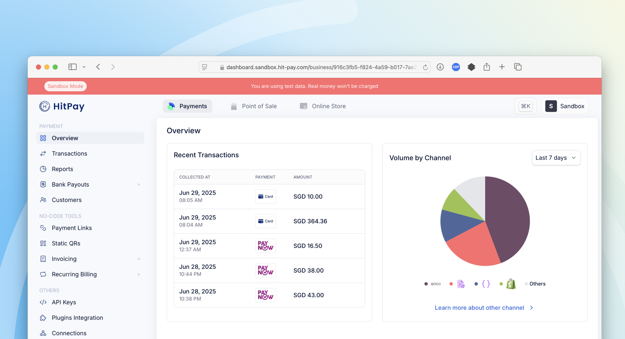 HitPay Sandbox Dashboard