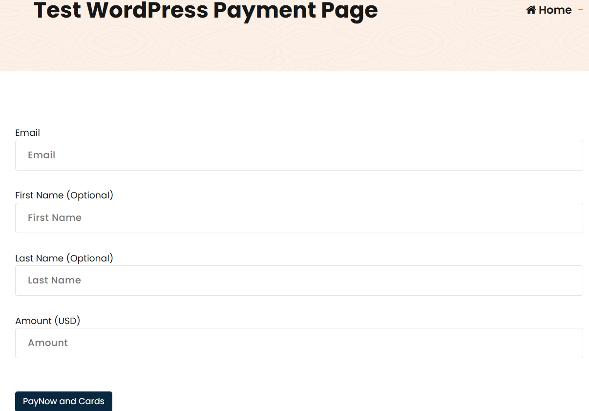 The Form for PayNow method