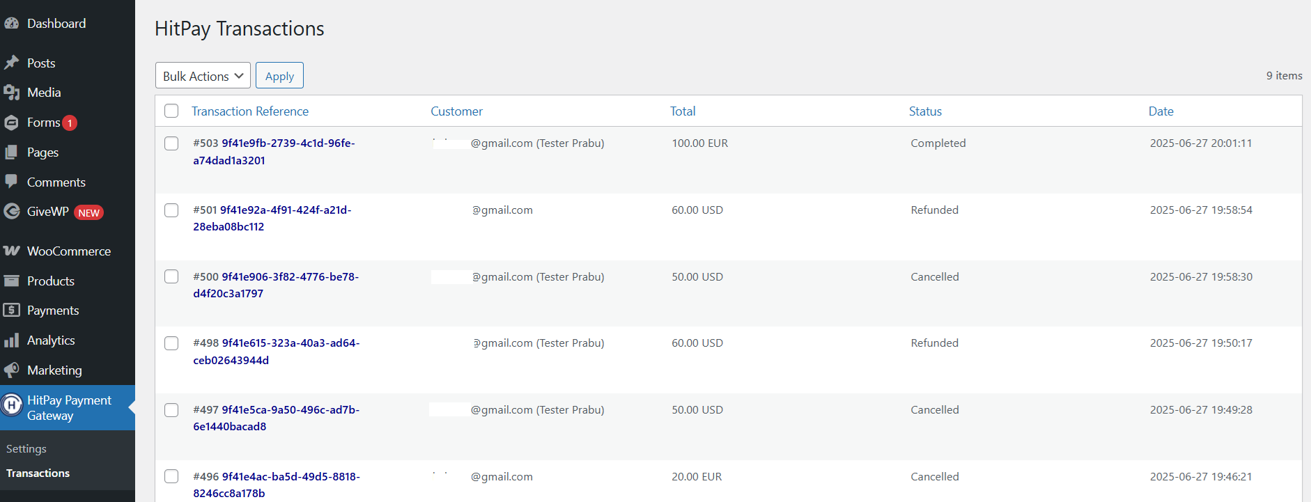 Transactions List