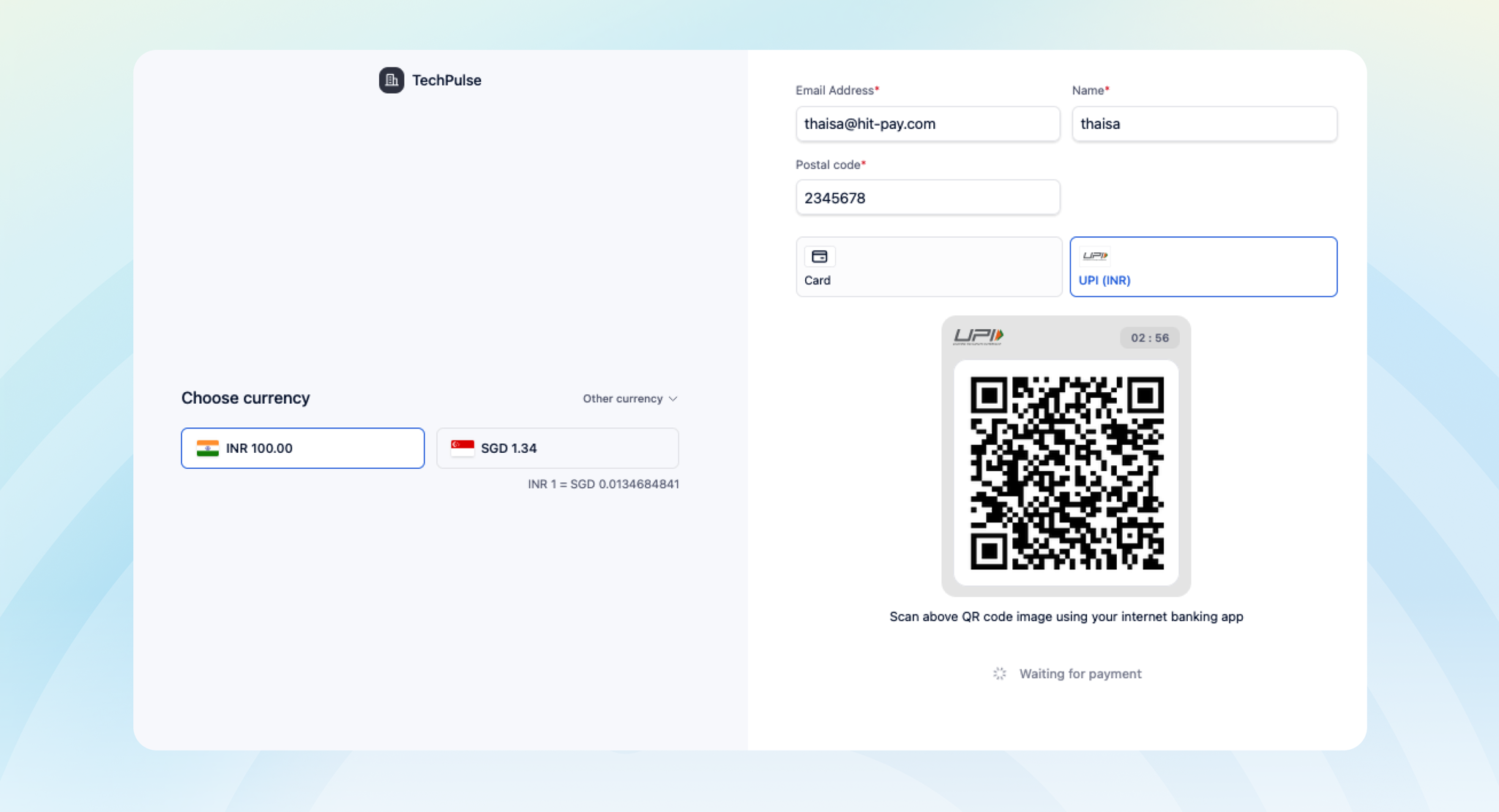 UPI (INR) at checkout