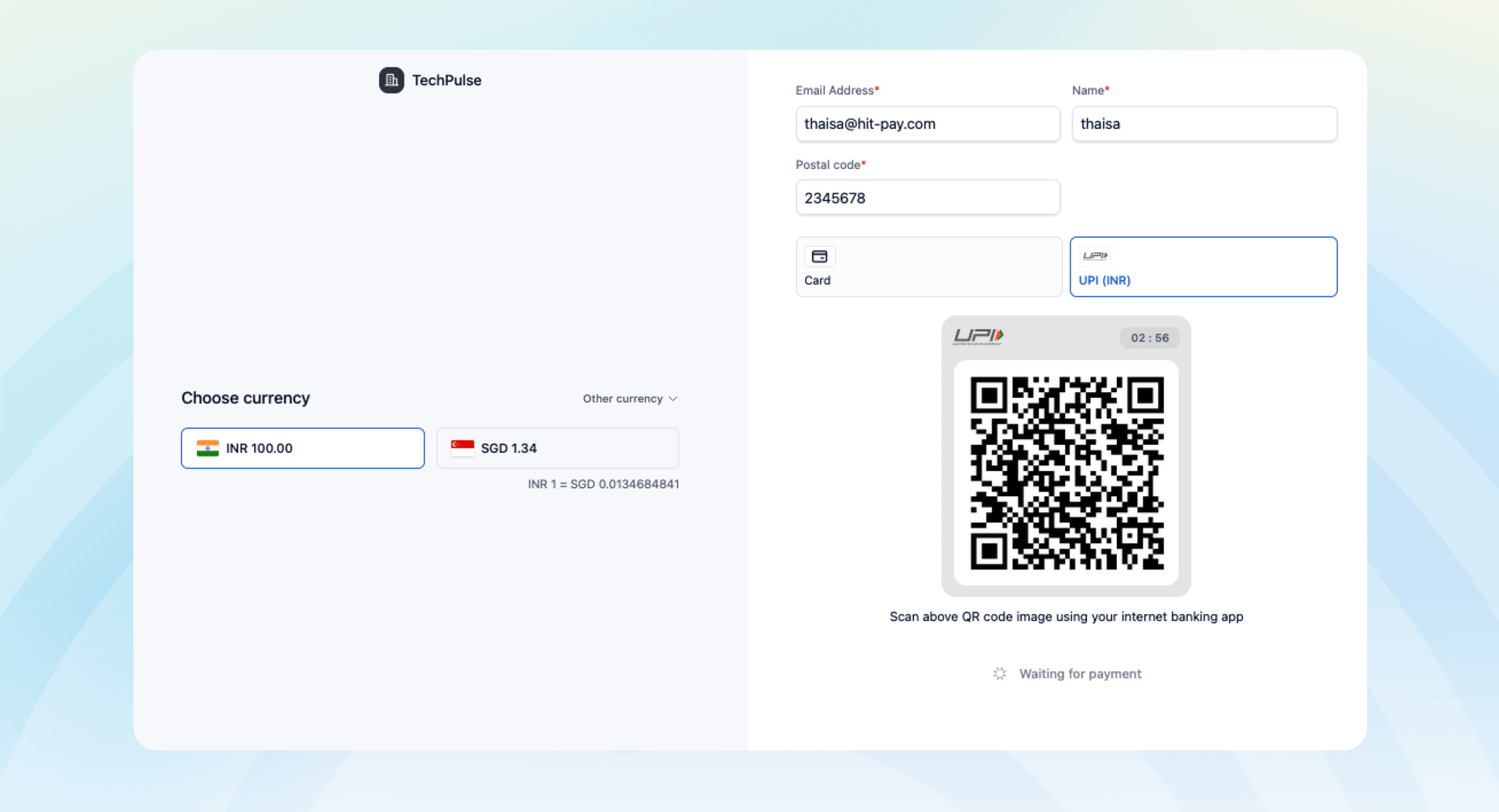UPI (INR) at checkout