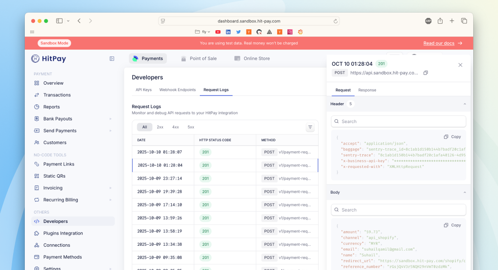 HitPay Request Logs Dashboard