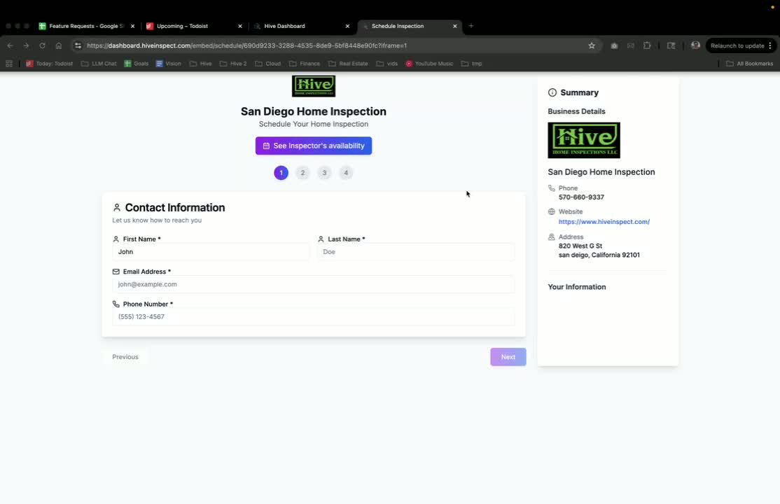 Access the Inspector's Website in Hive Inspect
