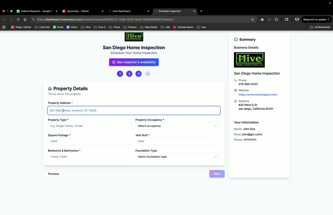 Provide Property Address in Hive Inspect