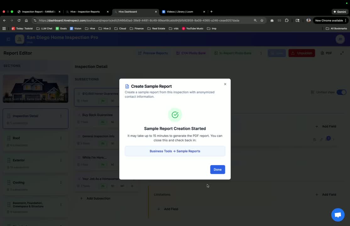 Locating the Sample Report in Hive Inspect