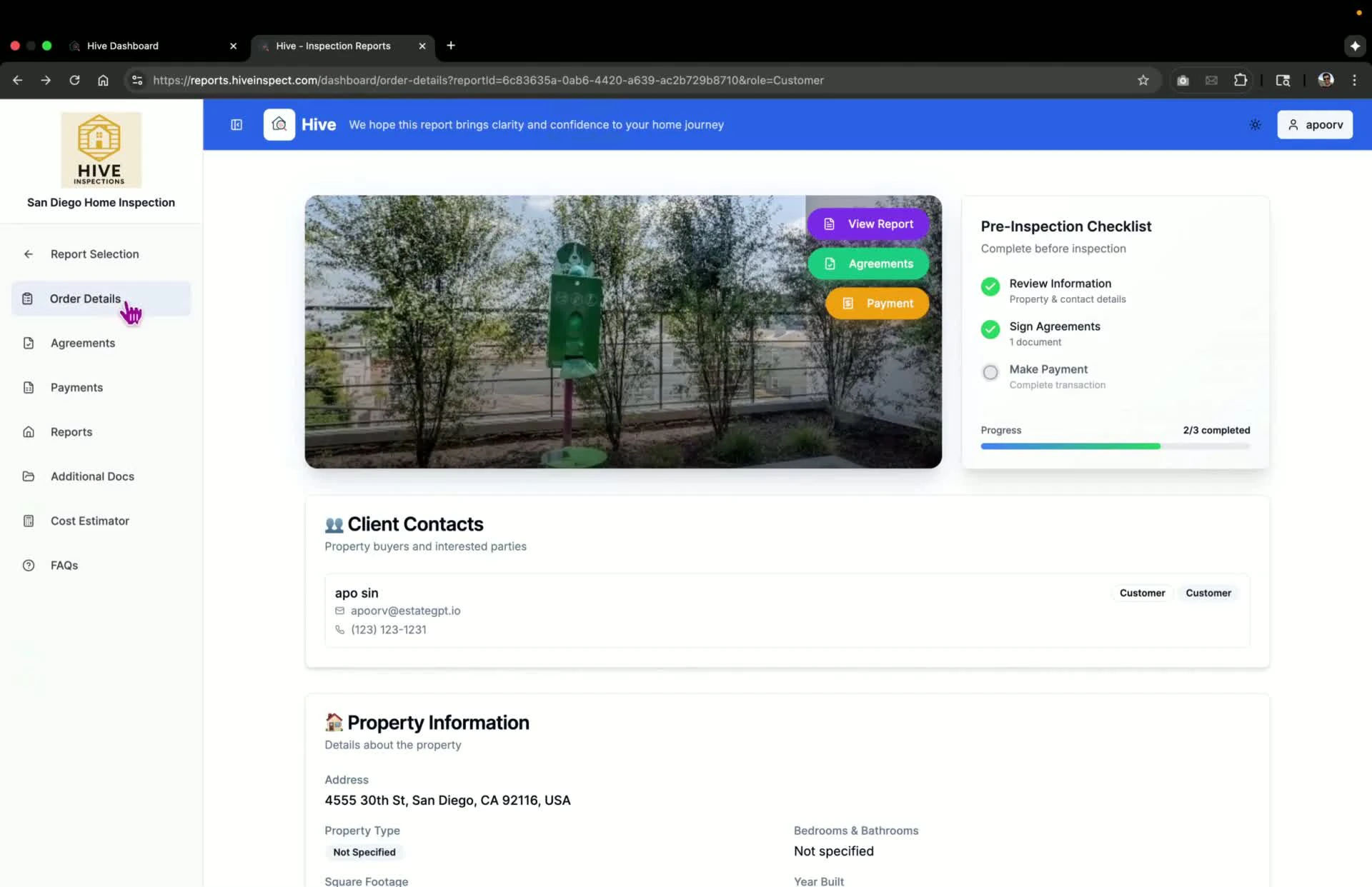 Customer payment options view