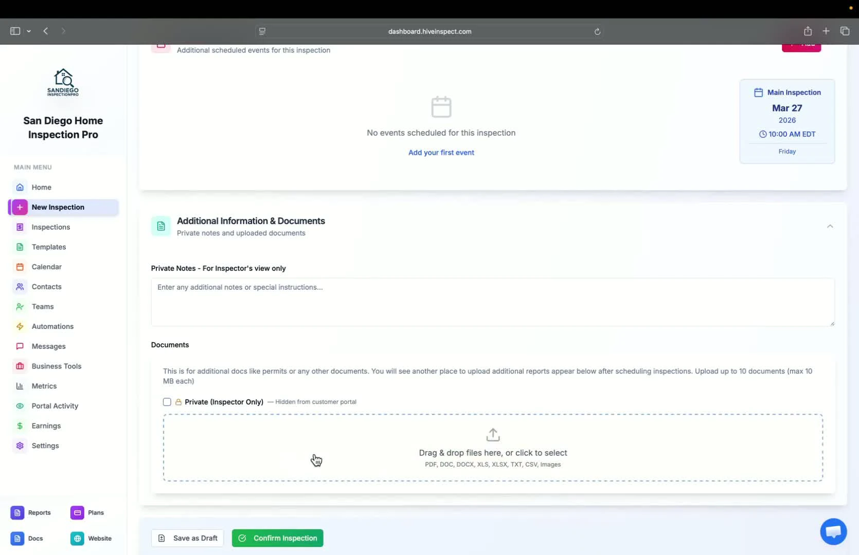 Saving or confirming the inspection
