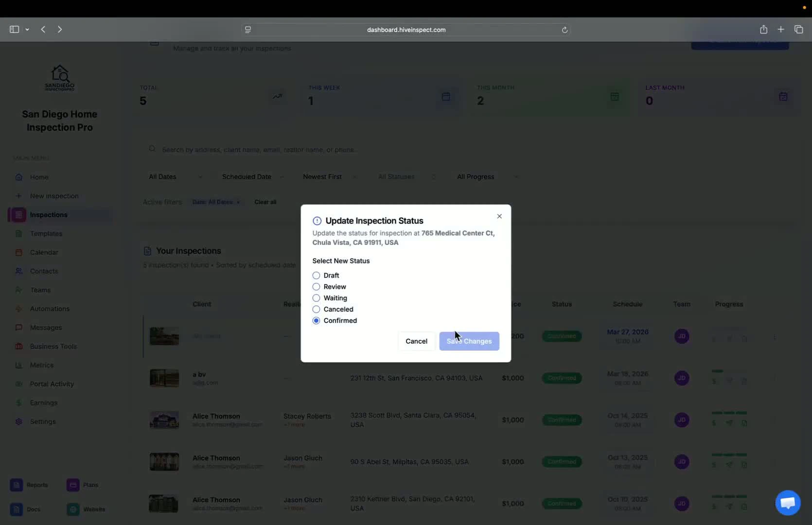 Changing inspection status again