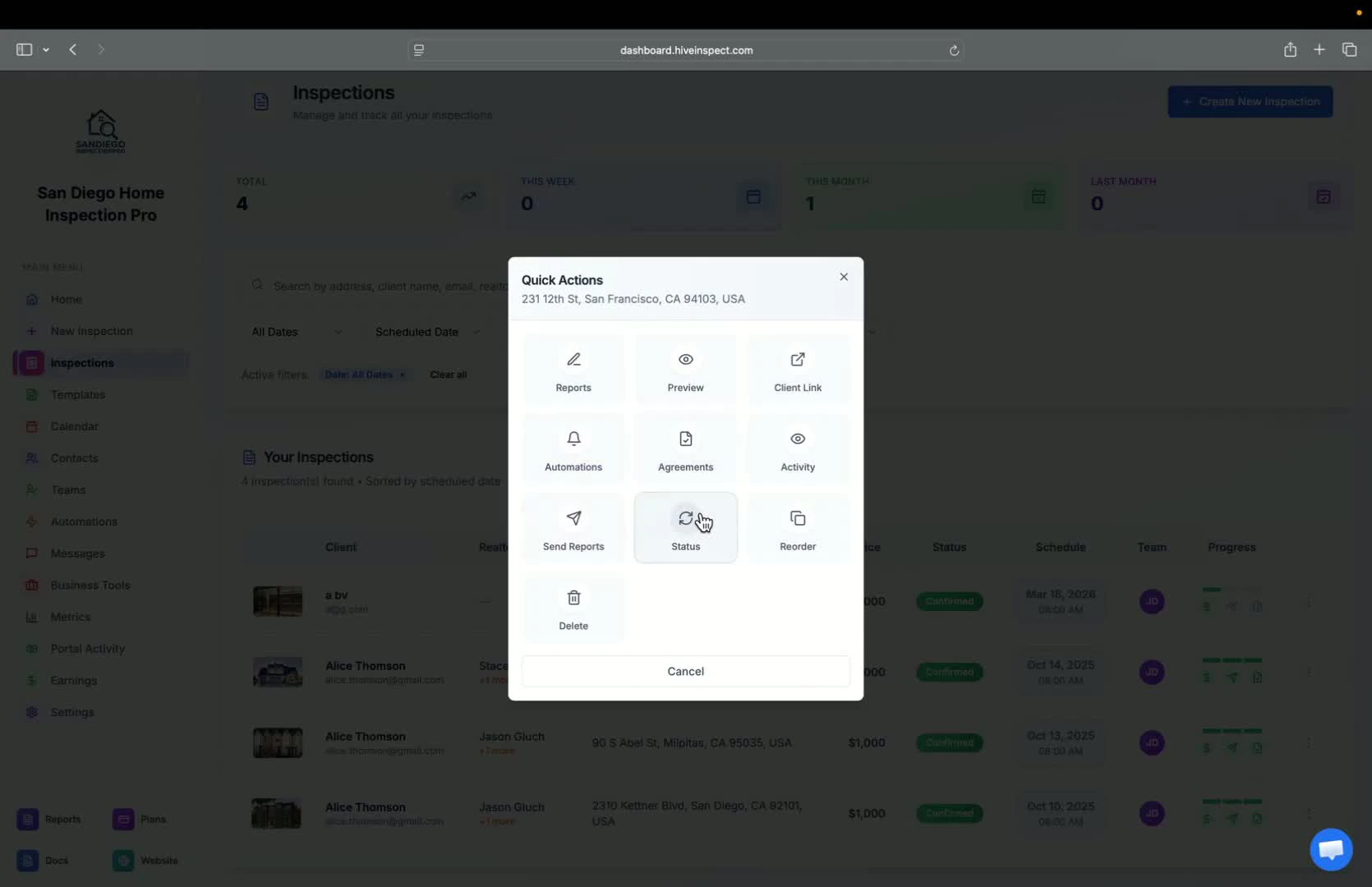 Changing inspection status