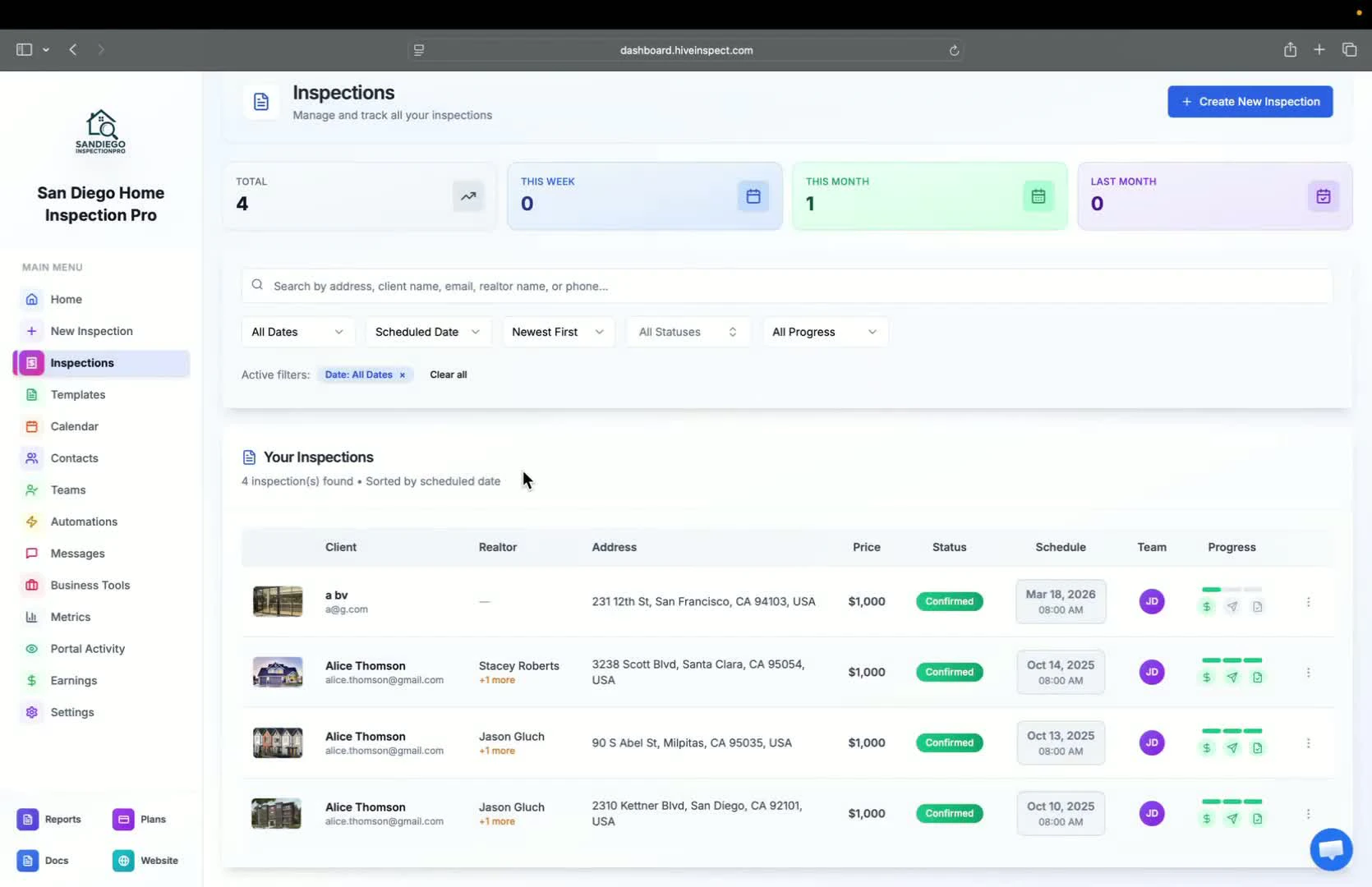 Creating a new inspection