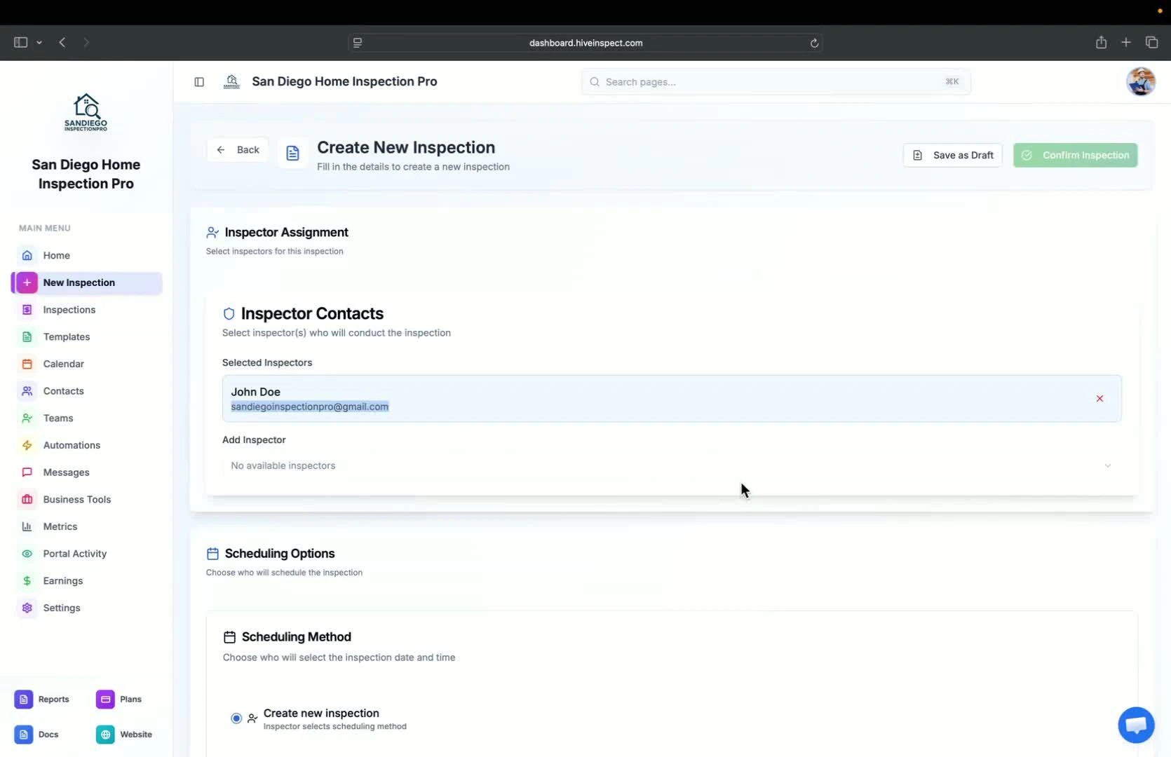 Scheduling the inspection