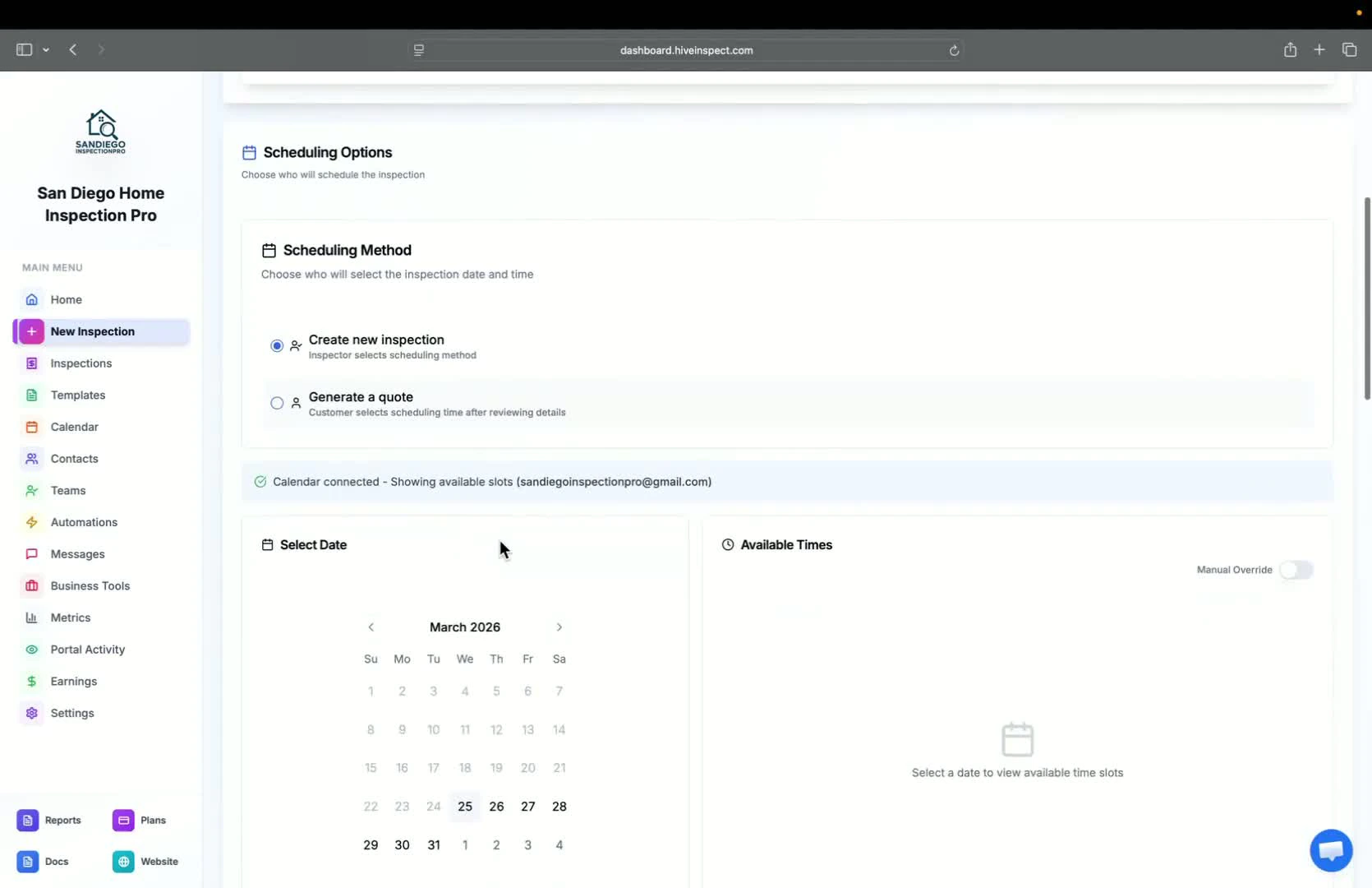 Selecting date and address