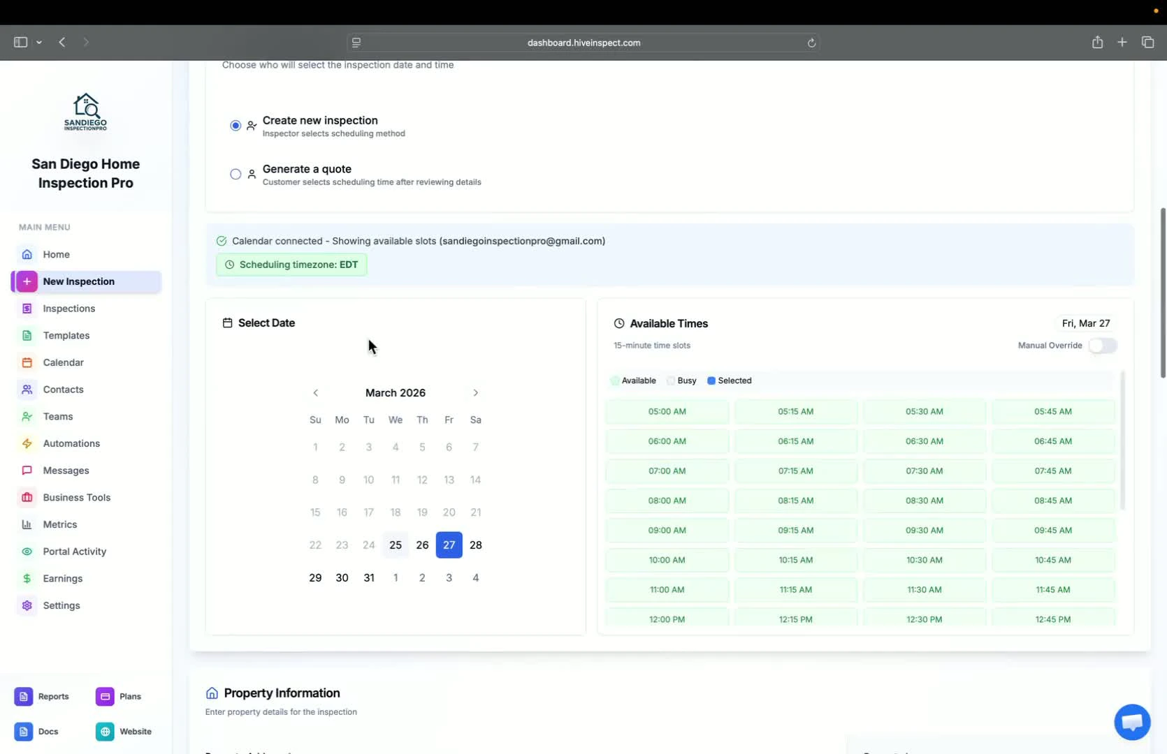 Entering property details