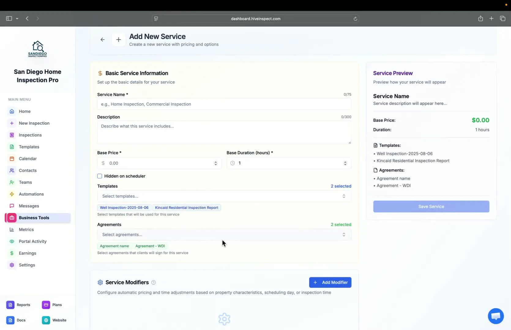 Automatic addition of templates and agreements