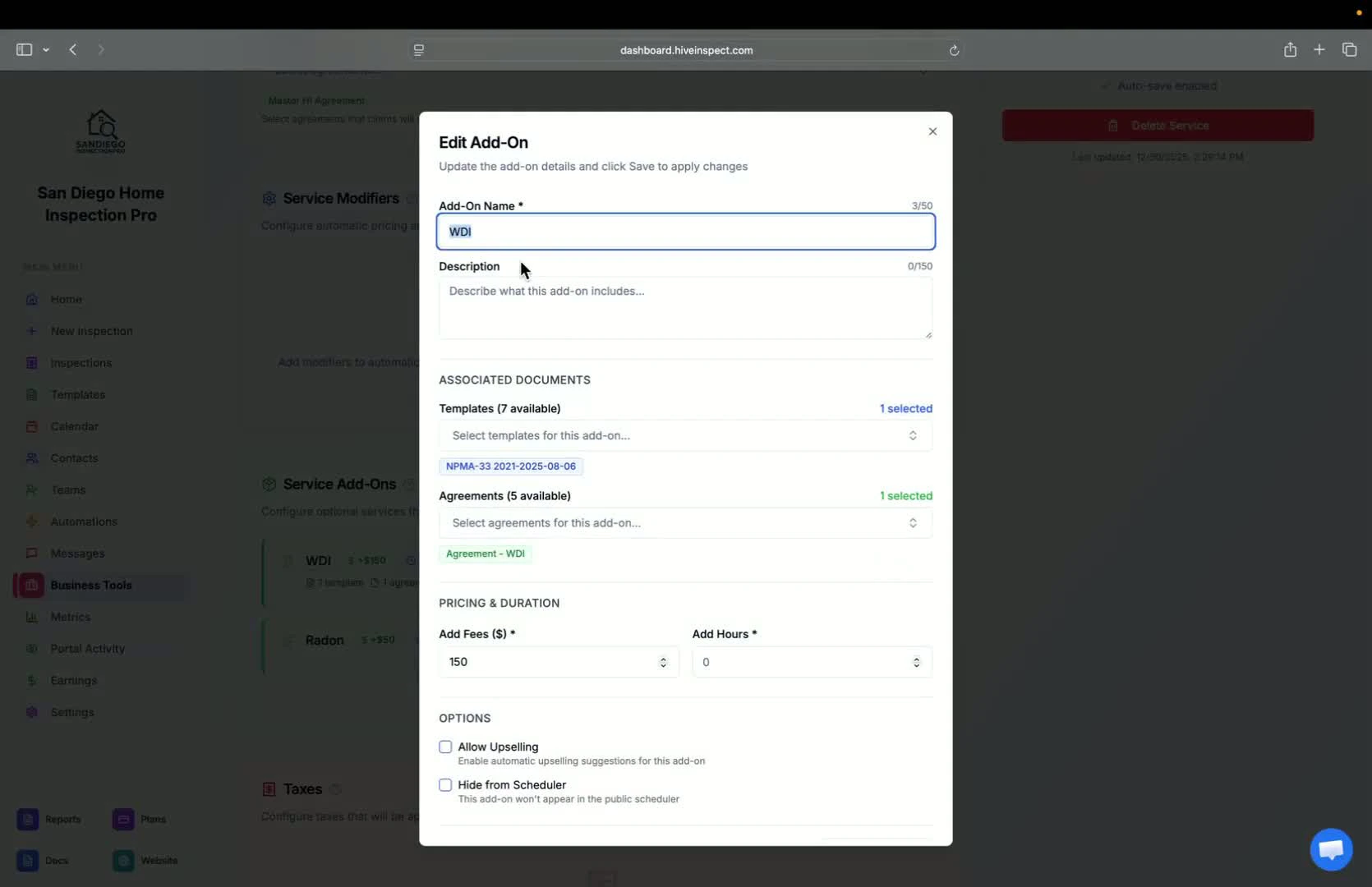 Configuring add-ons and fees