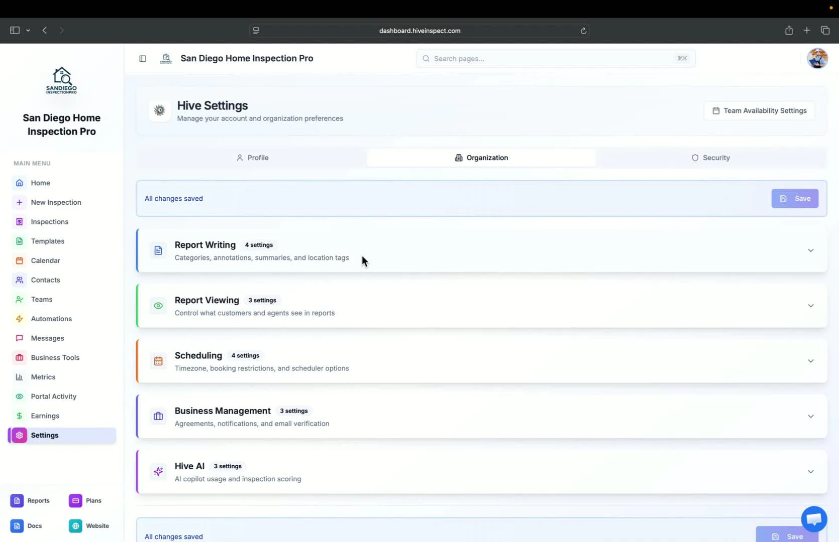 Configuring report writing settings