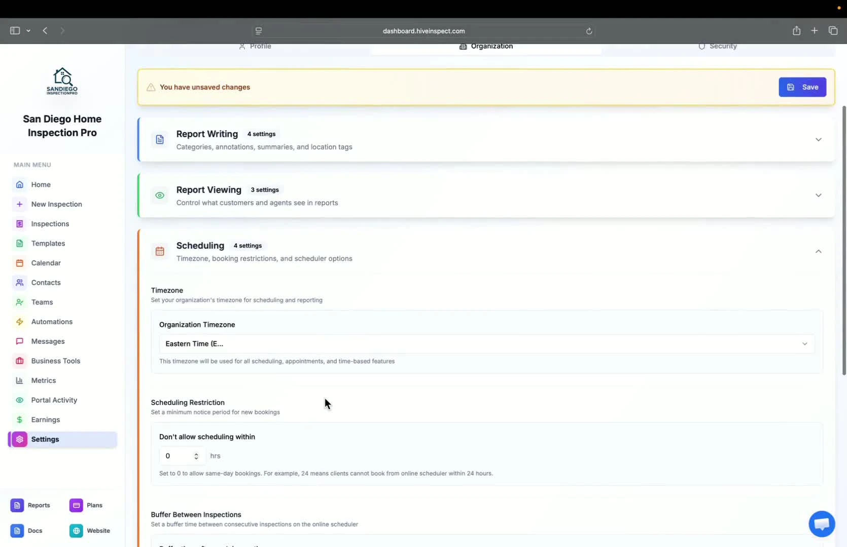 Adjusting scheduling settings