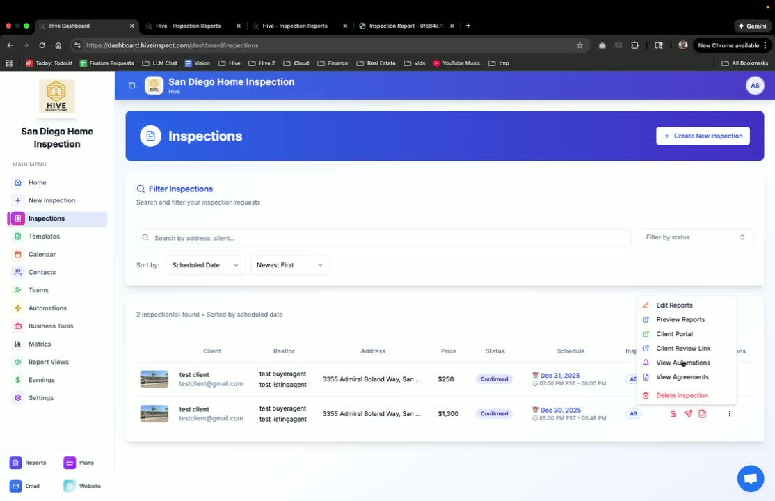 Generating the Re-Inspection Report in Hive Inspect