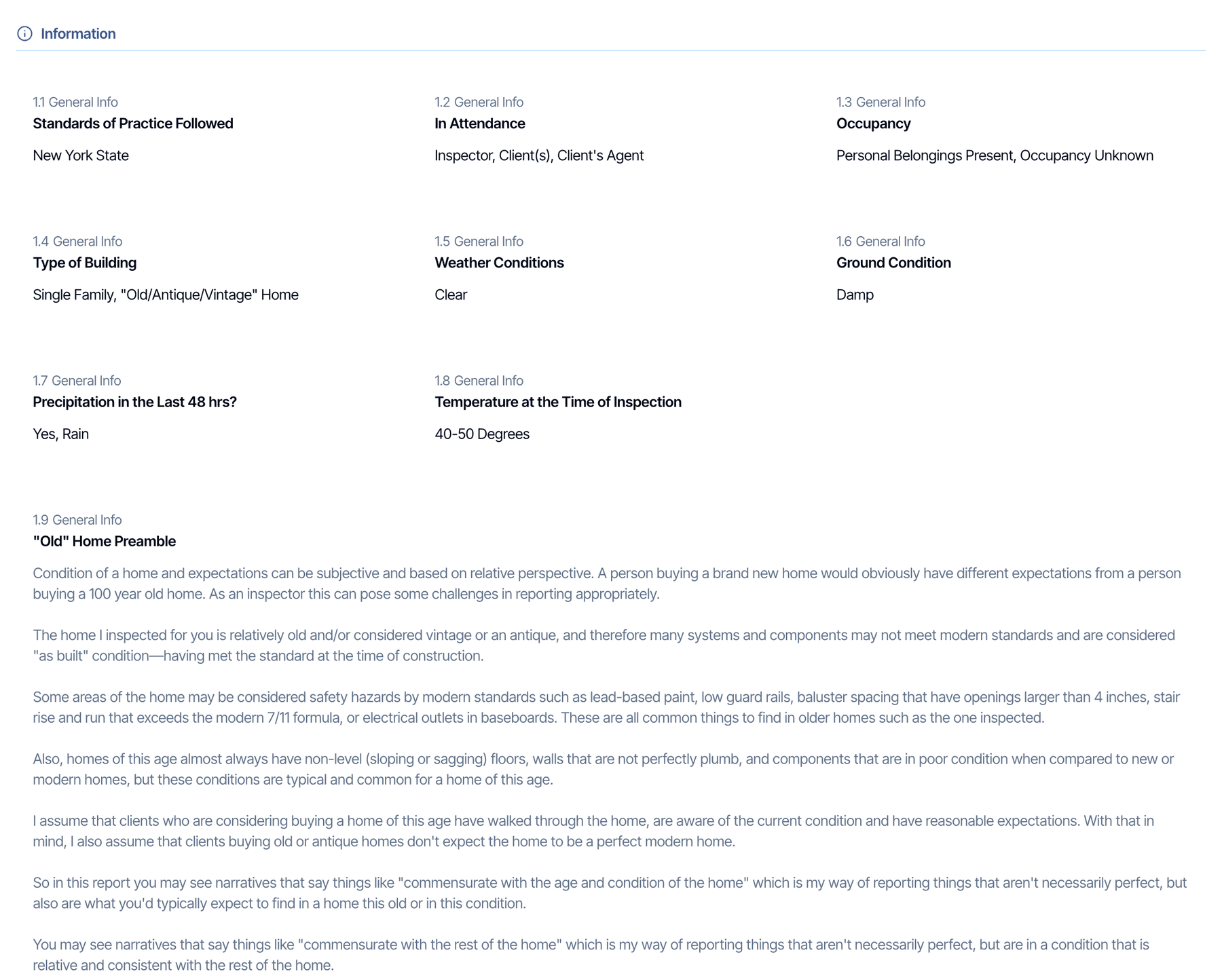 Short Information comments three across, and a long comment, Old Home Preamble, using the full width with all of its text showing