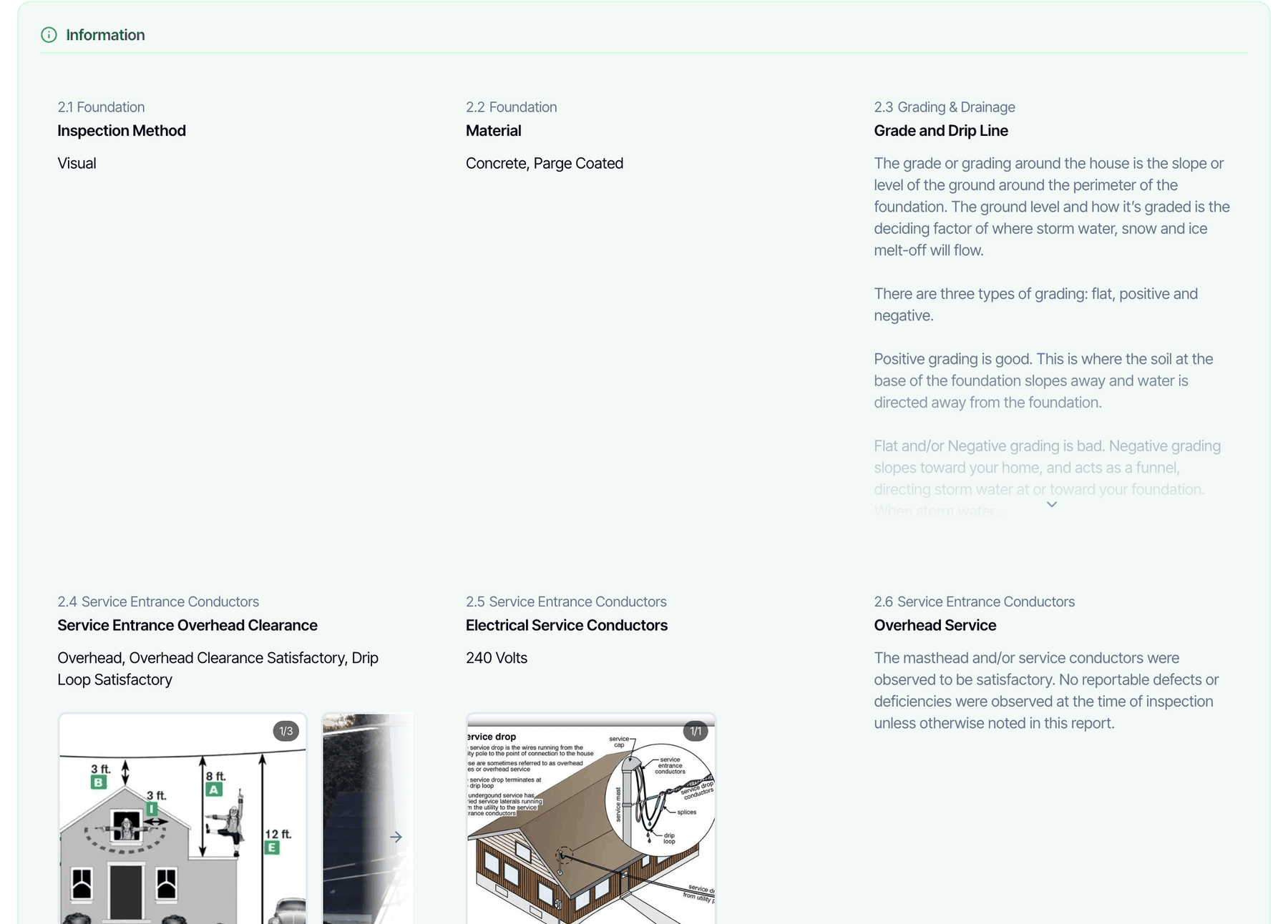 The Information comments of the Exterior section inside a pale green card