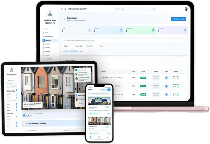 Hive Inspect open on a laptop, a tablet and a phone