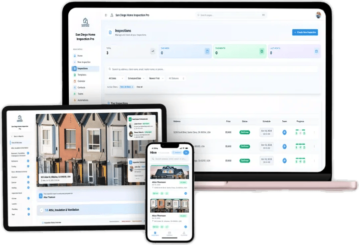 Hive Inspect open on a laptop, a tablet and a phone