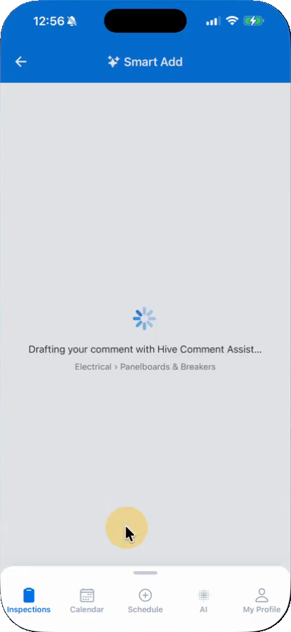 Smart Add in Hive Inspect drafting a new comment with Hive Comment Assist for Electrical, Panelboards & Breakers