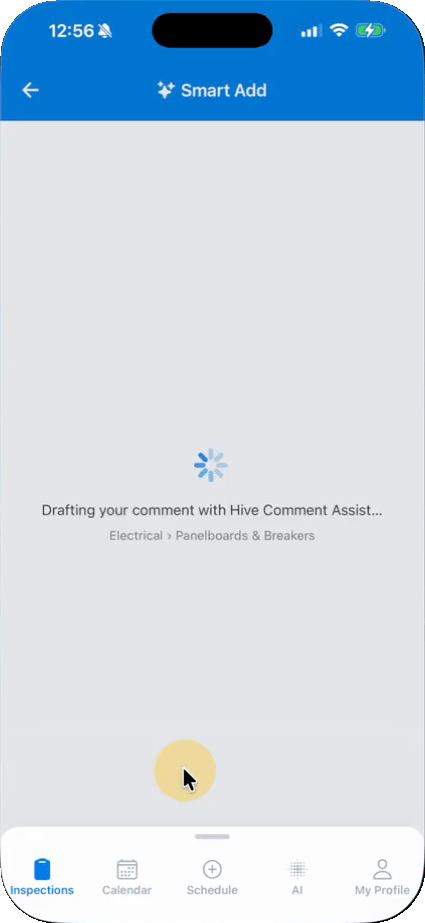 Smart Add in Hive Inspect drafting a new comment with Hive Comment Assist for Electrical, Panelboards & Breakers