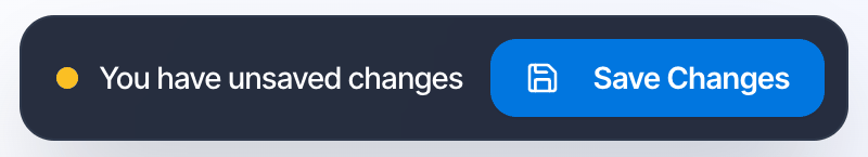 The floating bar at the bottom of the template editor: You have unsaved changes, with a Save Changes button