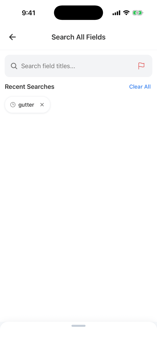 Search All Fields with an empty search box: Recent Searches with a gutter chip and a Clear All link