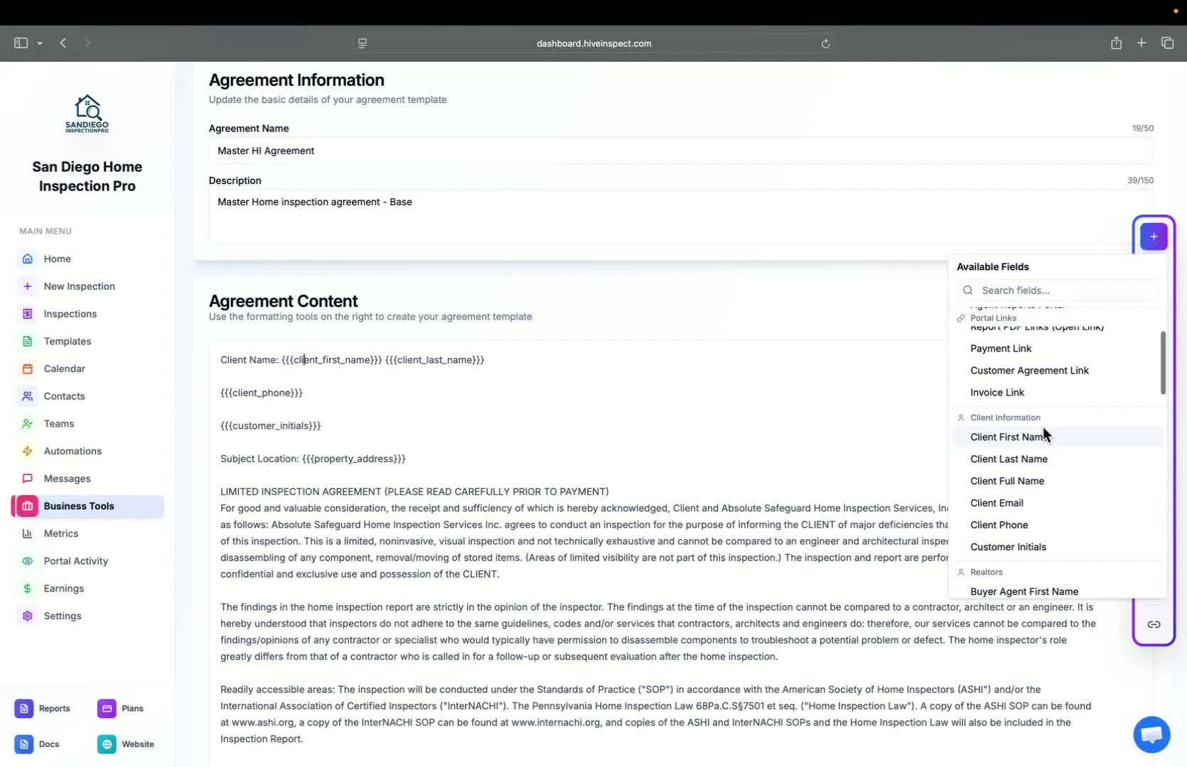 Replacing placeholders in agreements