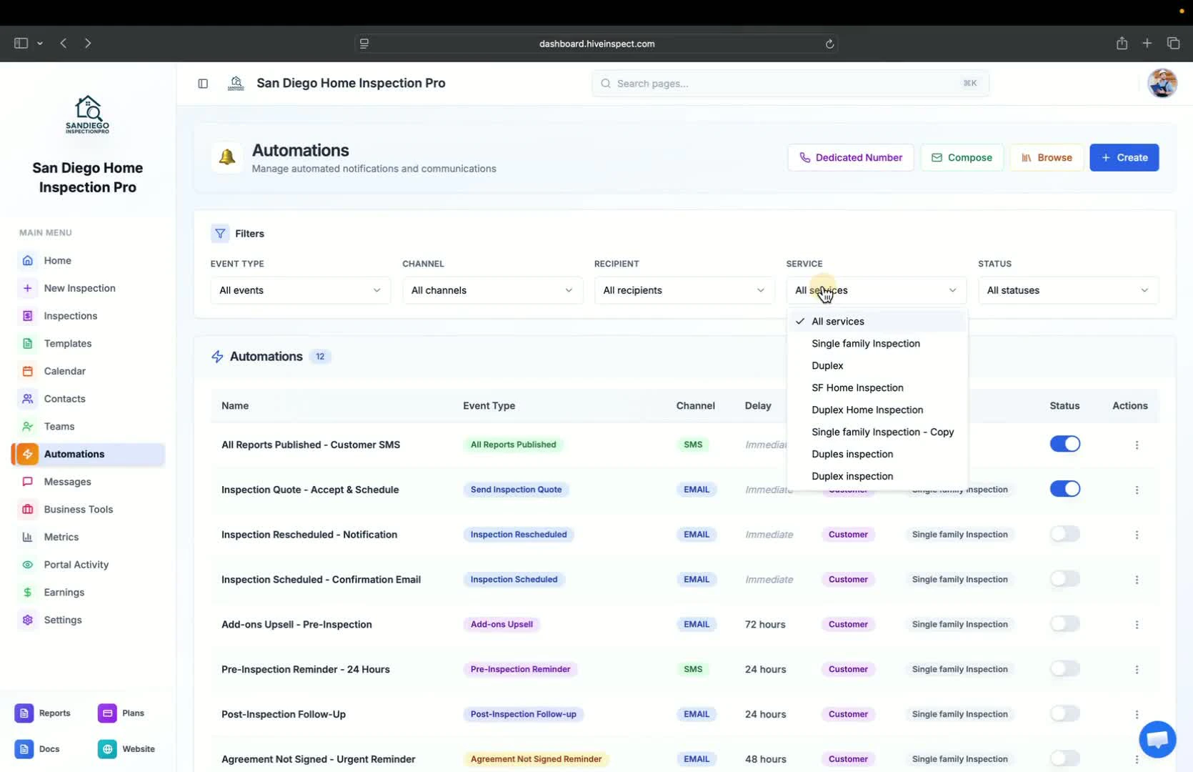 Duplicating inspections and viewing filters
