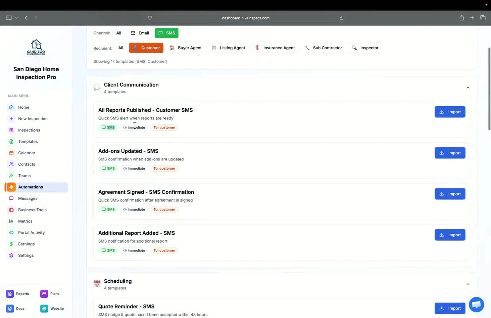 Importing automation settings