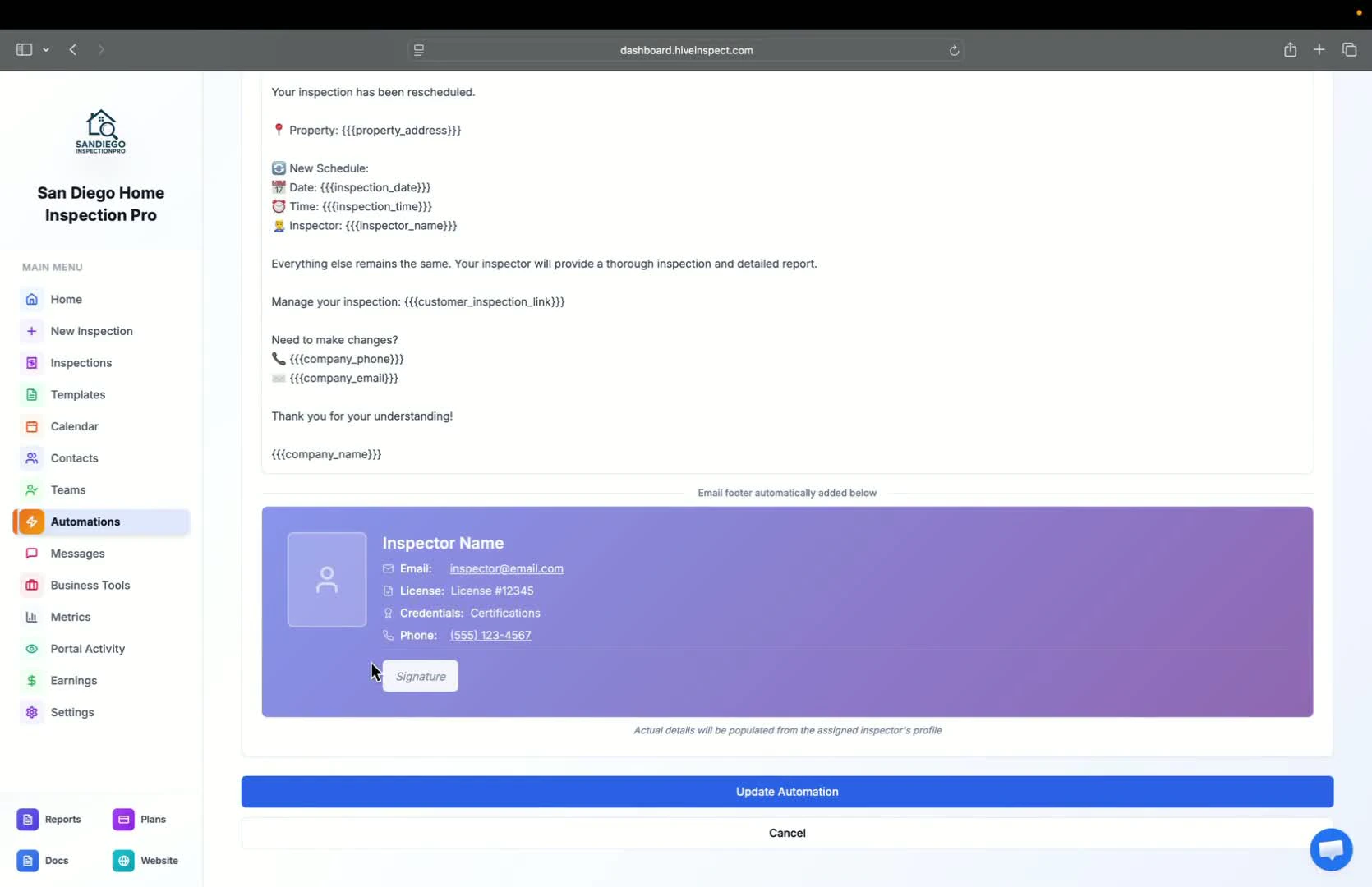 Automatic footer information