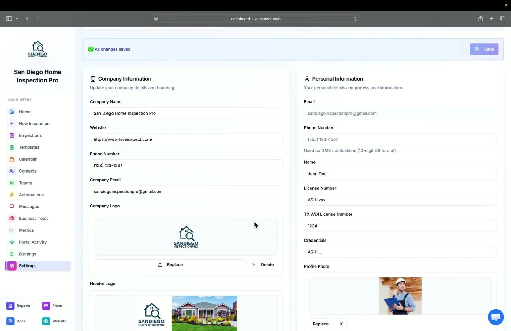 Filling in your information