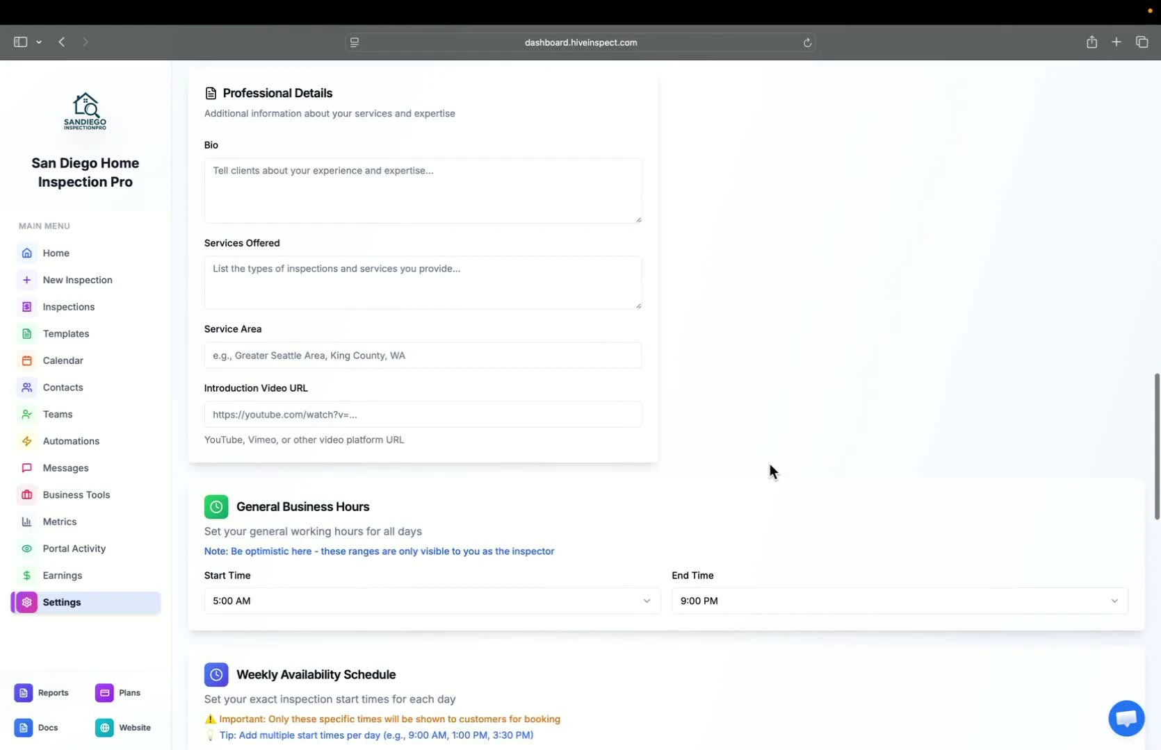 Configuring business hours