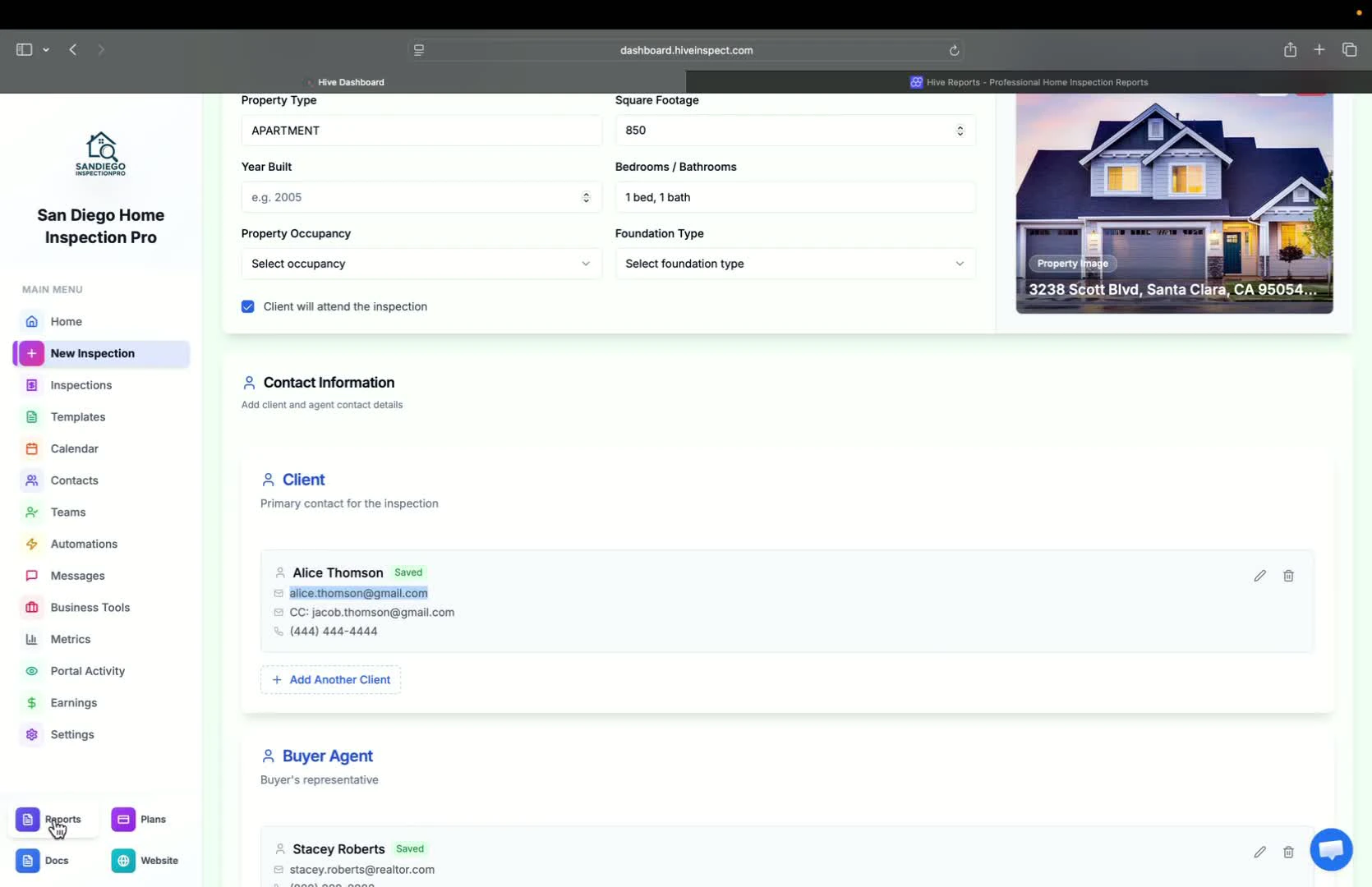 Overview of client dashboard