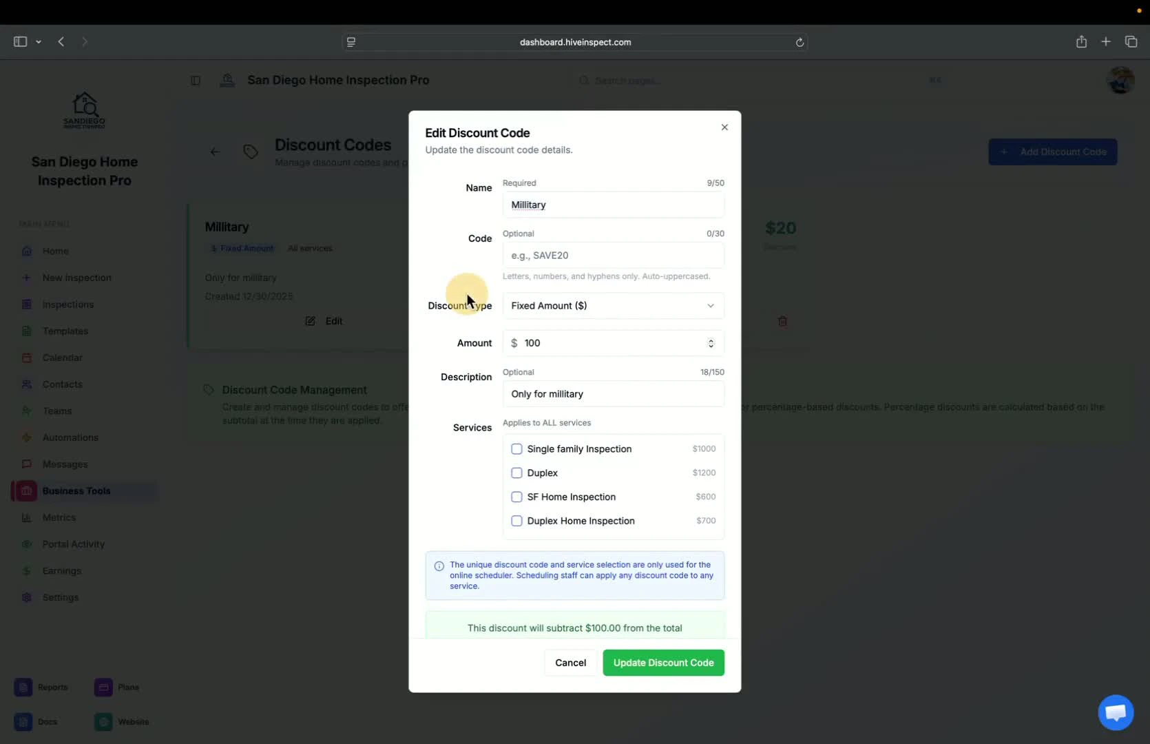 Discount codes setup