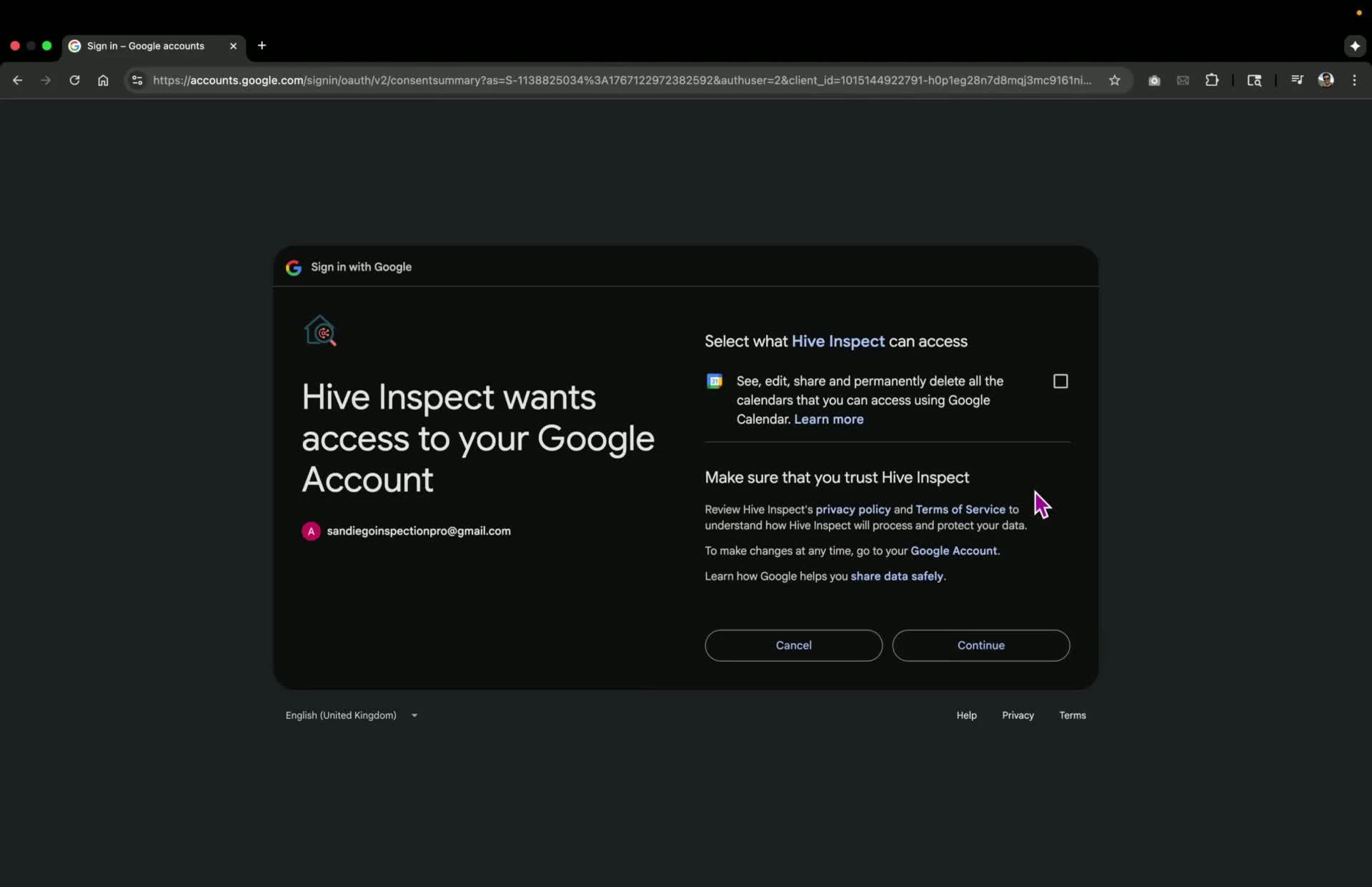 Finalizing Google Calendar connection