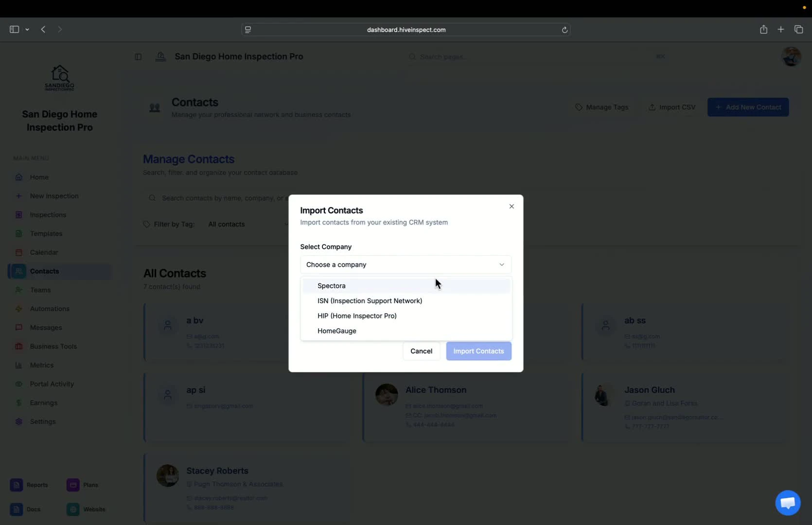 Importing contacts from other companies