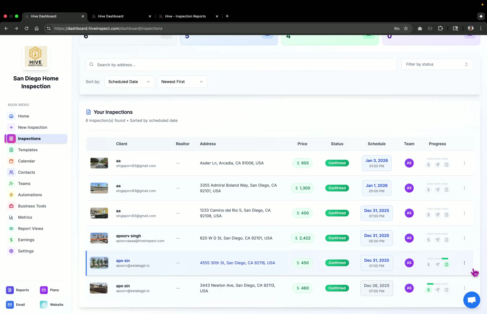 Deleting inspections