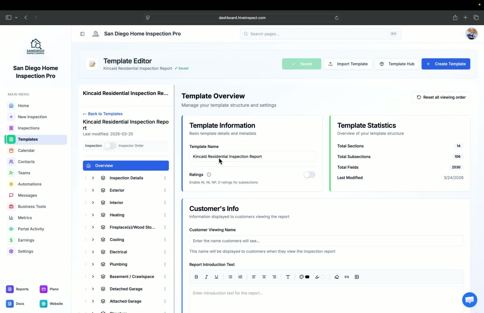 Inspection Templates - Hive