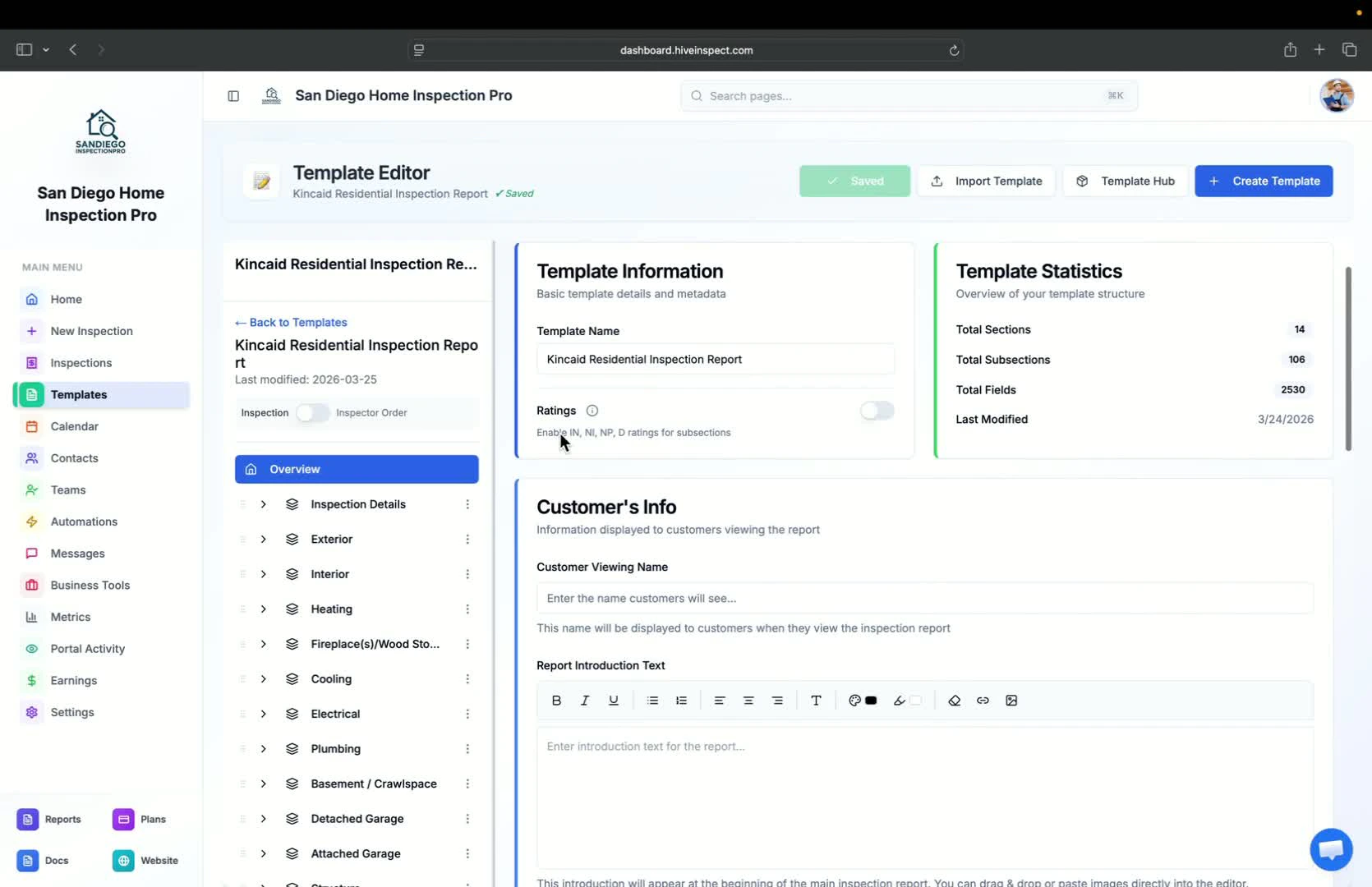 Customizing template details