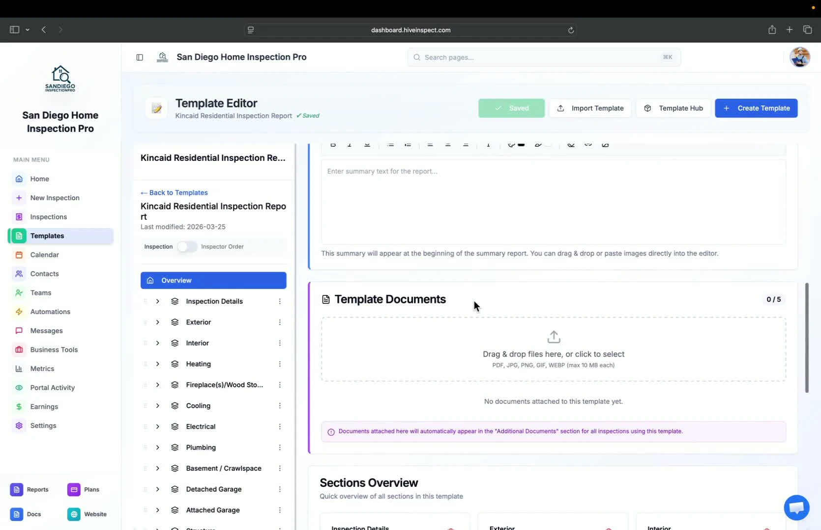 Adding documents to the template
