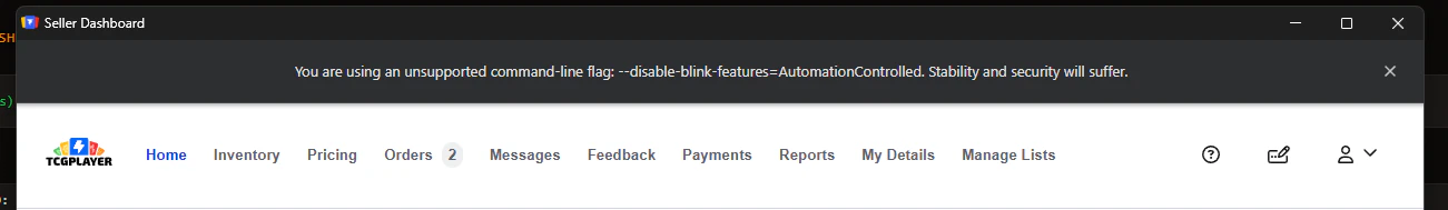 TCGplayer in the browser window controlled by Hoard Desktop