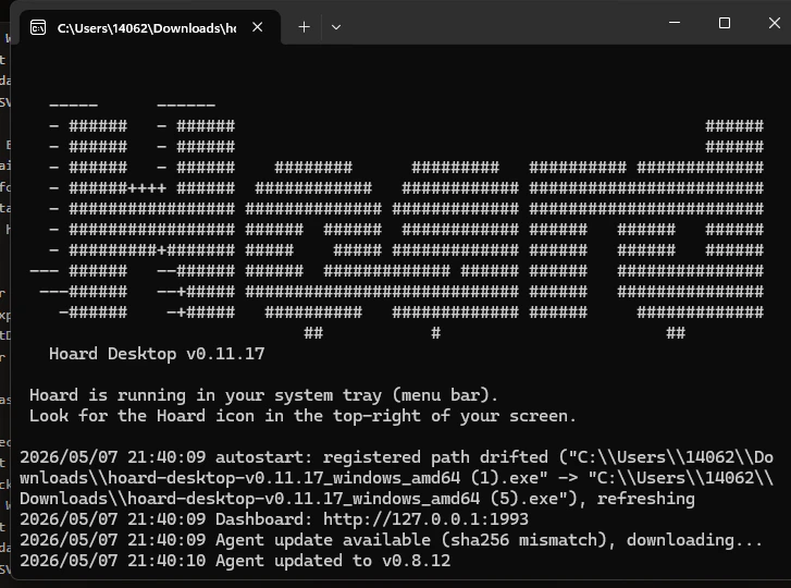 Hoard Desktop running and updating its sync engine