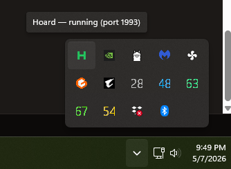 Windows tray showing the Hoard icon